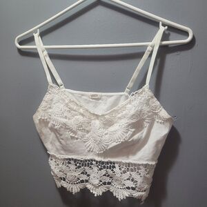 Garage White Crochet Detail Cropped Tank Top M